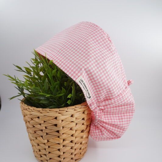 Gorro pelo largo ajustable - Vichy rosa
