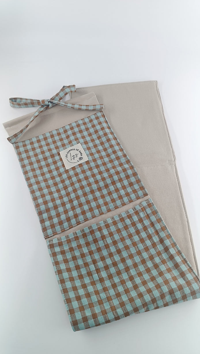 Organizador - Vichy Chocolate mint - 4 bolsillos