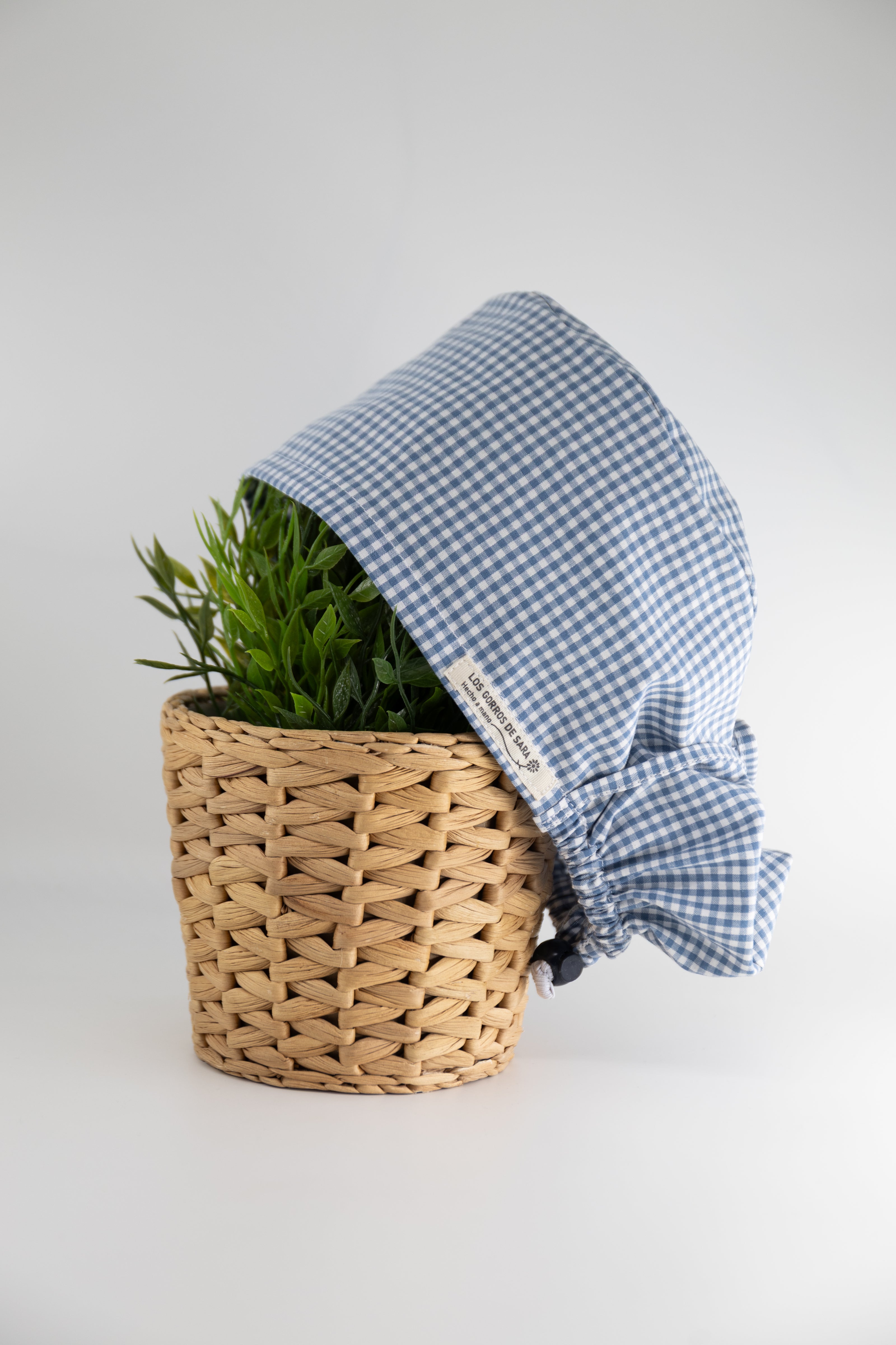 Gorro pelo largo ajustable - Vichy azul